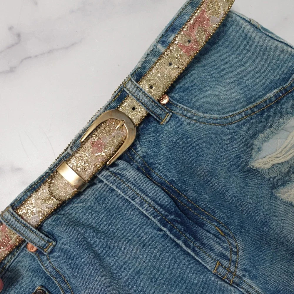 Vintage 80s Belt Gold‎ Sparkly Floral Retro Fairy Skinny Boho Glam Festival